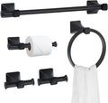 Matte Black Bathroom Hardware Set 5-Pieces, SUS304 Stainless Steel Bath Towel Bar Set Wall Mounted, Including Hand Towel Bar,Towel Ring, Toilet Paper Holder, 2Pcs Robe Towel Hook