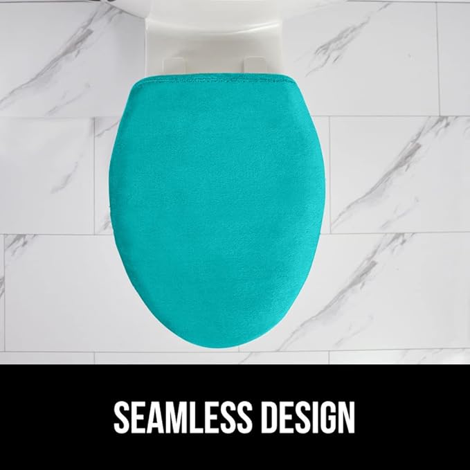 GORILLA GRIP Thick Memory Foam Bathroom Toilet Lid Seat Cover, Soft Velvet Topside, Machine Wash, Plush Cushioned Covers Fits Most Size Lids, Decorative Bath Room Accessories, 19.5x18.5, Turquoise