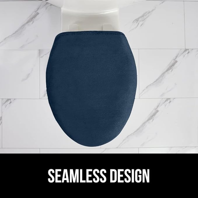 GORILLA GRIP Thick Memory Foam Bathroom Toilet Lid Seat Cover, Soft Velvet Topside, Machine Wash, Plush Cushioned Covers Fits Most Size Lids, Decorative Bath Room Accessories, 19.5x18.5, Navy Blue