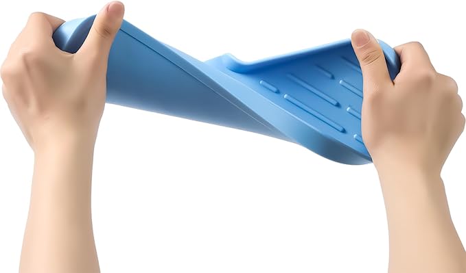 Silicone Bathroom Soap Dishes with Drain Spout-Bathroom and Kitchen Sink Organizer,Sponge Holder,Dish Soap Tray,Perfect for Dispenser,Scrubber,Bottle on Sink or Counter-Light Blue 12"×4"