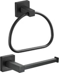 Leyden Black Toilet Paper Holder Towel Ring, Matte Bathroom Hand Towel Holder Toilet Roll Holder, Modern Bath Hardware Set Wall Mounted Stainless Steel 2 Pieces