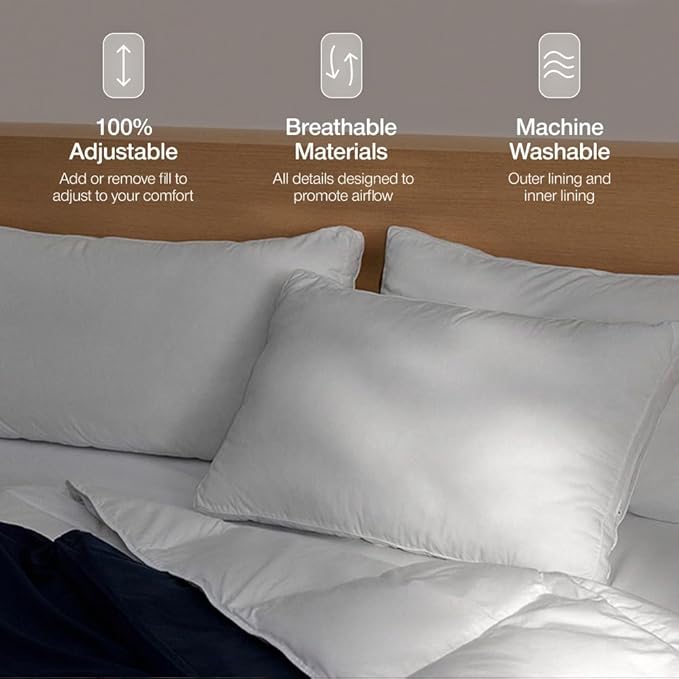 Coop Home Goods Essence Down Alternative Pillow Set of 2, Queen Size, Best Pillows for Sleeping, Adjustable Alternative to Down Pillows, Luxury Hotel Pillow for Back, Stomach or Side Sleepers