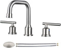 WOWOW 2 Handles 8 inch Widespread High Arc Bathroom Faucet Brushed Nickel Lavatory Faucet 3 Hole 360°Swivel Spout Modern Sink Basin Faucets
