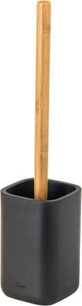 Vigar Zense Toilet Brush and Holder Set, Toilet Bowl Brush with Polyresin Stone Holder, Bathroom Sets for Bathroom Decor and Accessories, Cool Black