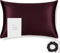 Queen Silk Pillowcase and Random Color Silk Scrunchie Gift Set ALASKA BEAR Hypoallergenic Pillow Cases for Acne Prolong Hairstyles, Eyelashes & Extensions (1pc, Red Burgundy)