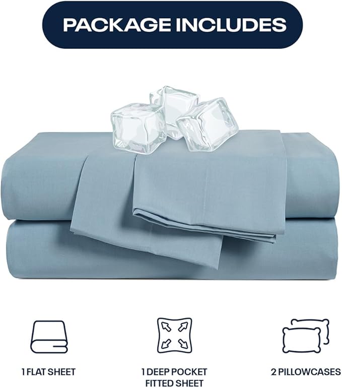 Reebok Full Size Sheet Set from Tencel Eucalyptus - Soft, Cooling & Breathable for Hot Sleepers, Deep Pocket Up to 17 Inches, 4Pc Hotel Luxury Bedding Set, Bedsheet & Pillowcases (Niagara Mist, Full)