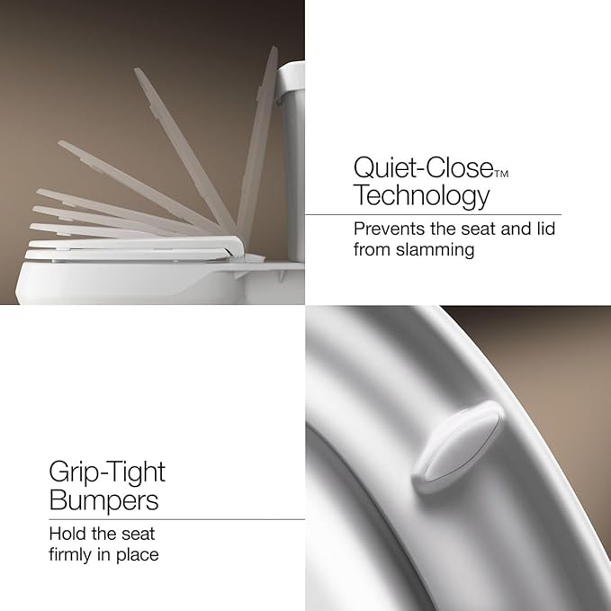 "KOHLER 4636-RL-95 Cachet ReadyLatch Elongated Toilet Seat Slow Close, Soft Close Toilet Seat Quiet Lid, Contoured Grip-Tight Bumpers Installation Hardware, Apartment Essentials, Ice Grey "