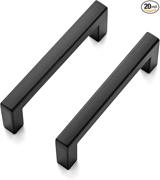 Ravinte 20 Pack Solid 3 Inch Center to Center Slim Square Bar Drawer Handles Kitchen Cabinet Handles Black Drawer Pulls Kitchen Cabinet Hardware Kitchen Handles Matte Black Cabinet Pulls