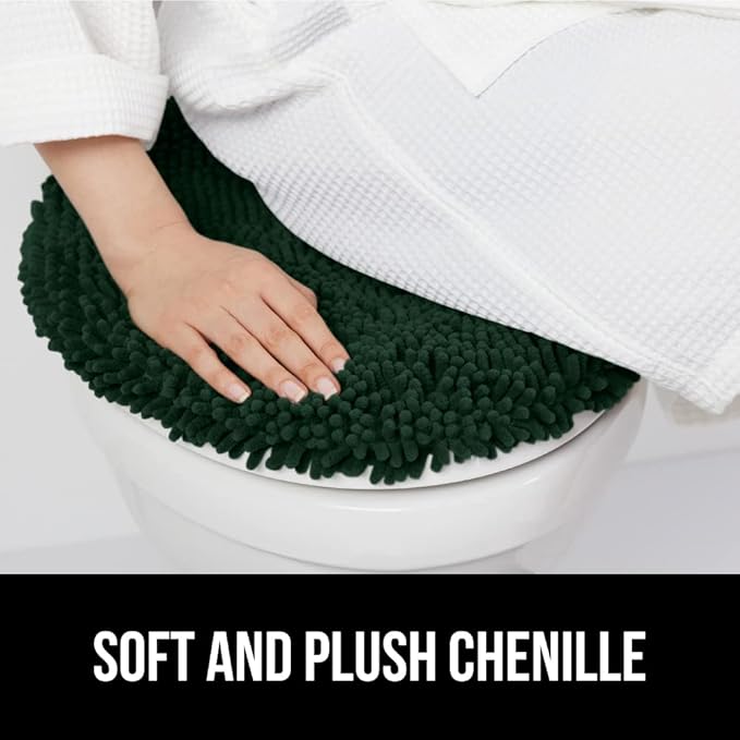 GORILLA GRIP Soft Chenille Bathroom Toilet Lid Cover, Machine Washable Seat Covers, 19.5x18.5, Stays in Place Rubber Backing, Fits Most Round, Elongated and Oblong Lids, Accessories Decor, Hunter