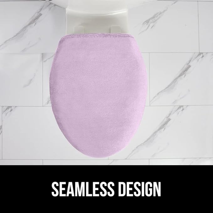 GORILLA GRIP Thick Memory Foam Bathroom Toilet Lid Seat Cover, Soft Velvet Topside, Machine Wash, Plush Cushioned Covers Fits Most Size Lids, Decorative Bath Room Accessories, 19.5x18.5, Light Purple
