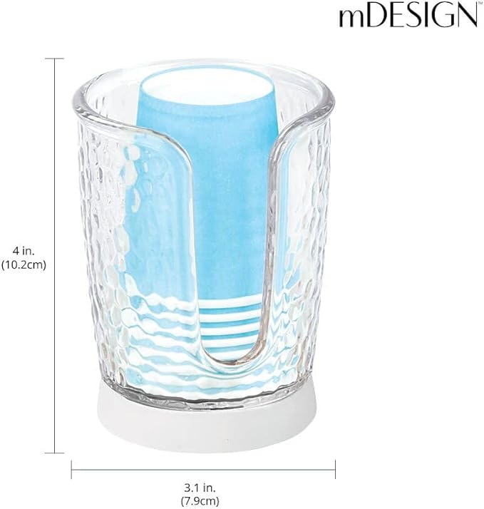 mDesign Plastic/Steel Compact Small Disposable Paper Cup Dispenser Storage Holder for Rinsing Cups on Bathroom Vanity Countertops - Rain Collection - Clear/White