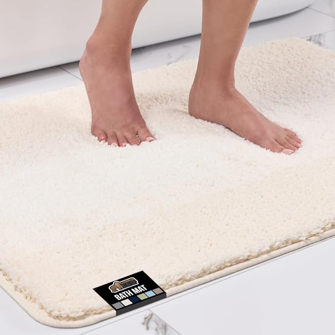 GORILLA GRIP Ultra Soft Plush Bathroom Rugs with Textured Rubber Backing, 34 x 24 Absorbent Quick Dry Bath Mat, Machine Washable Shower Mats, Home Décor Accessories Bathmat Rug Essentials, Ivory
