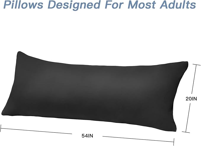DOWNCOOL Luxury Full Body Pillow Insert with Fiber Cover - Ultra Soft Body Pillow for Sleeping - Breathable Long Bed Pillow Insert, 20"x54"(Black, with Cover)