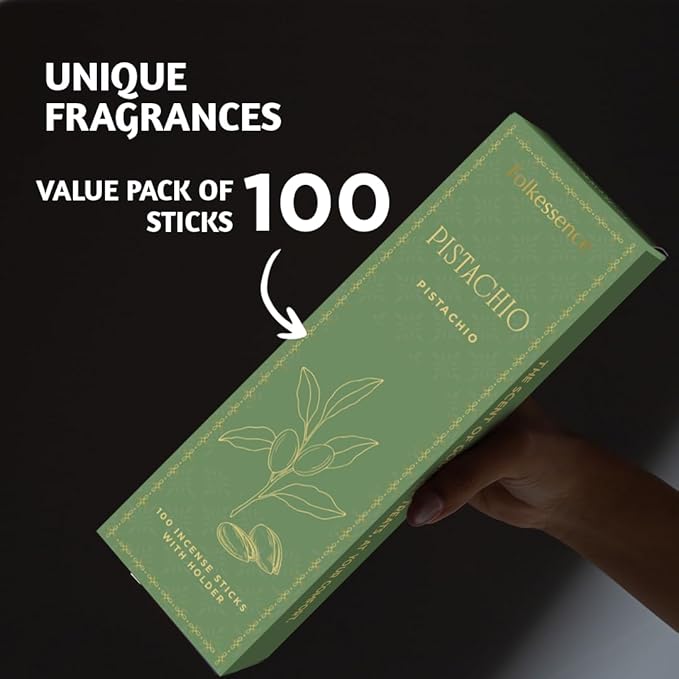 Folkulture Christmas Incense Sticks | Set of 100 Insence-Sticks with Holder for Relaxation | Pistachio Fragrance | Organic, Slow Burning & Non Toxic Inscents| Christmas Dessert Inspired