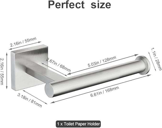 Premium 304 Stainless Steel Wall Mounted Toilet Paper Holder - Brushed Nickel Paper Roll Holder, Heavy-Duty Permanent Bathroom Toilet Tissue Holder, Modern & Durable Toilet Roll Holder