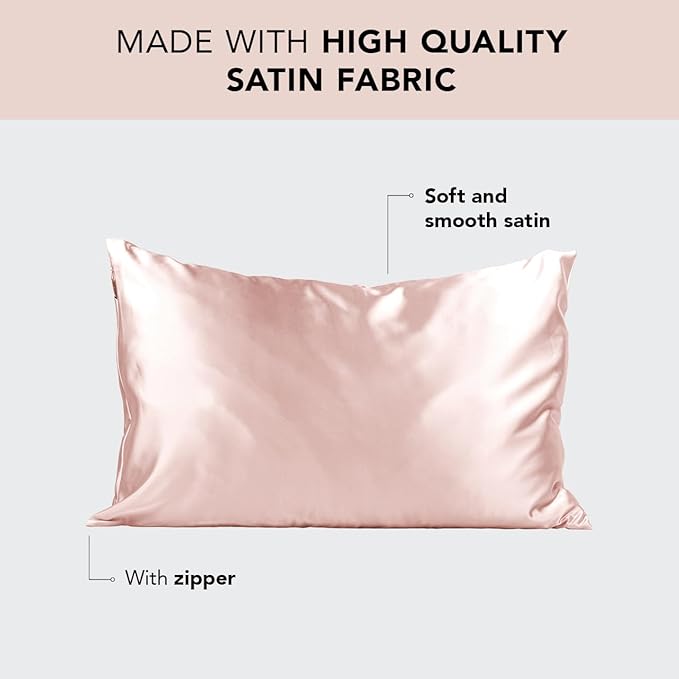 Kitsch Satin Pillowcase, Softer Than Silk Pillow Cases, Cooling Pillow Covers, King Size Pillow Cases Set of 2, Satin Pillowcase with Zipper for Hair, Skin & Quality Sleep, 19"x36" Blush, 2pcs