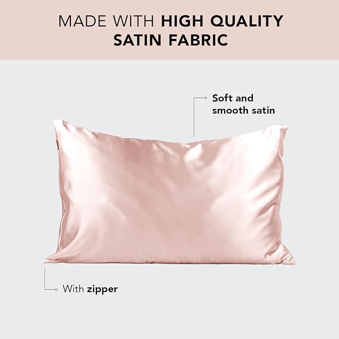 Kitsch Satin Pillowcase with Zipper for Hair & Skin, Softer Than Silk Pillow Cases Queen, Wrinkle-Free, Smooth and Cooling Satin Pillow Covers, Standard Size 19"x26" - Blush, 2pcs
