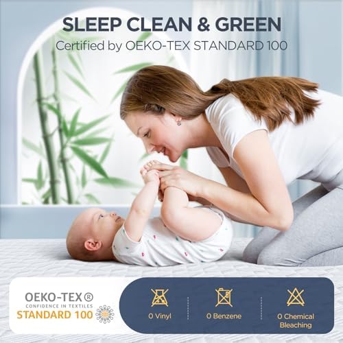 Waterproof King Mattress Protector Made from Silver-Infused Bamboo Rayon for Better Health, Odor-Free Hypoallergenic King Mattress Cover, 3D Air Quiet Bed Cover Fits 6"-21"