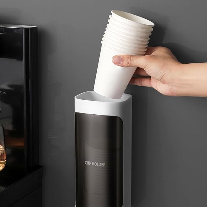 Cup Dispenser Wall Mounted, Bathroom Cup Dispenser Holder for 3oz-9.5oz Disposable Paper and Plastic Cups, Water Cooler Cup Dispenser with Adhesive Plate (Single White, 1 Pcs)