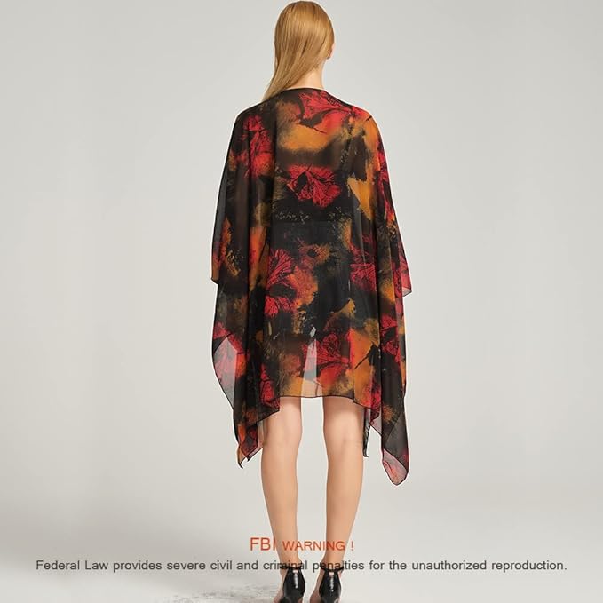 Women's Bohemian Floral Chiffon Beach Cover up Swimsuit Kimono Summer Swimwear Cardigans