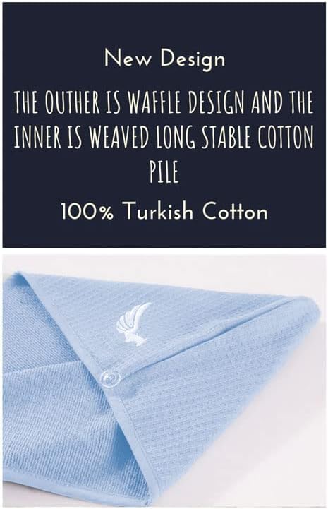 100% Turkish Cotton Hair Towel Wrap for Women,Non Microfiber,Super Absorbent,AntiFrizz,Plopping Hair Drying Waffle Bath Towels for Curly,Long&Thick Hairs,Head Wrap,2 Pack10x26inc (Pink+Blue)