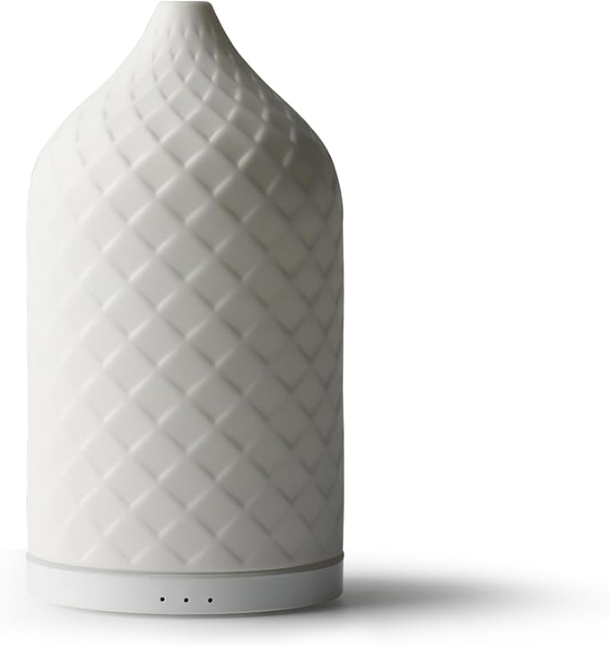 Essential Oil Diffuser for Home, Ceramic Aromatherapy Diffuser for Essential Oils, 120ml Oil Diffuser with Waterless Auto-Off and 7 LED Lights for Large Room Yoga Spa (White)