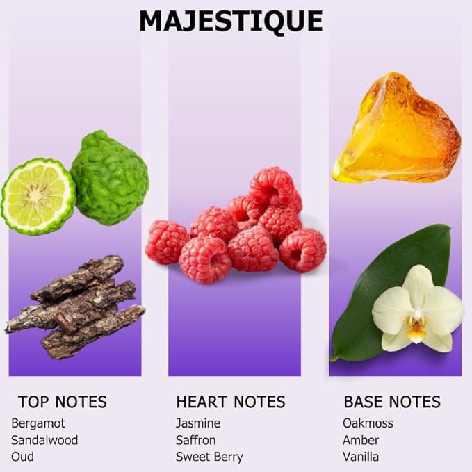 Aromely Diffuser Oil Majestique a Sophisticated Blend of Bergamot, Sandalwood, Oud, Jasmine, Saffron, Sweet Berry, Oakmoss, and Vanilla Creating an Exquisite Fragrance for Scent Diffusers (120ml)