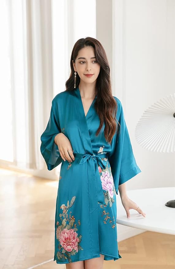 women's 100% silk kimono, short bathrobe pajamas, kimono pajamas