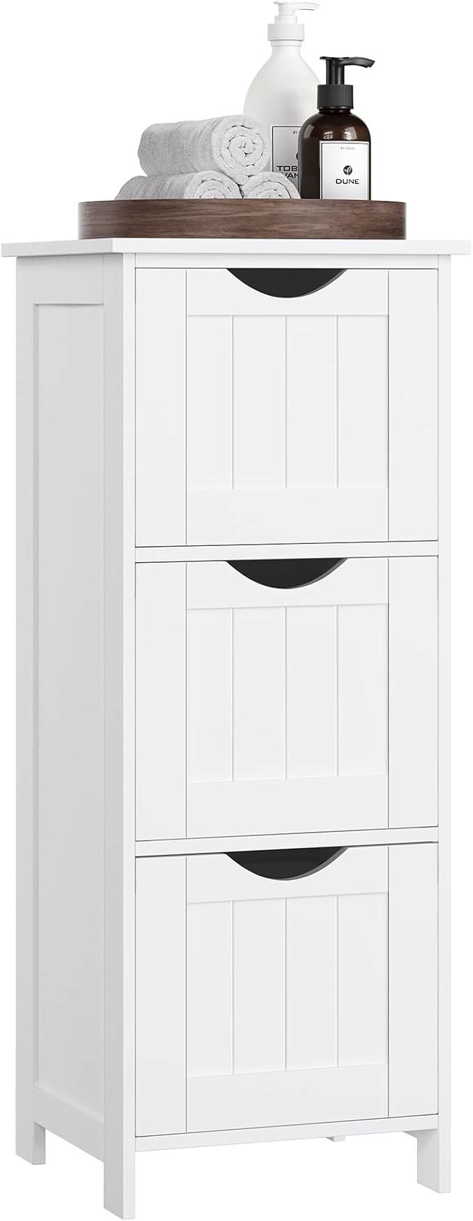 VASAGLE Floor Storage Cabinet, Freestanding Storage Unit with 3 Drawers, 11.8 x 12.6 x 31.9 Inches, for Bathroom, Living Room, Kitchen, Modern Style, Matte White UBBC50WT