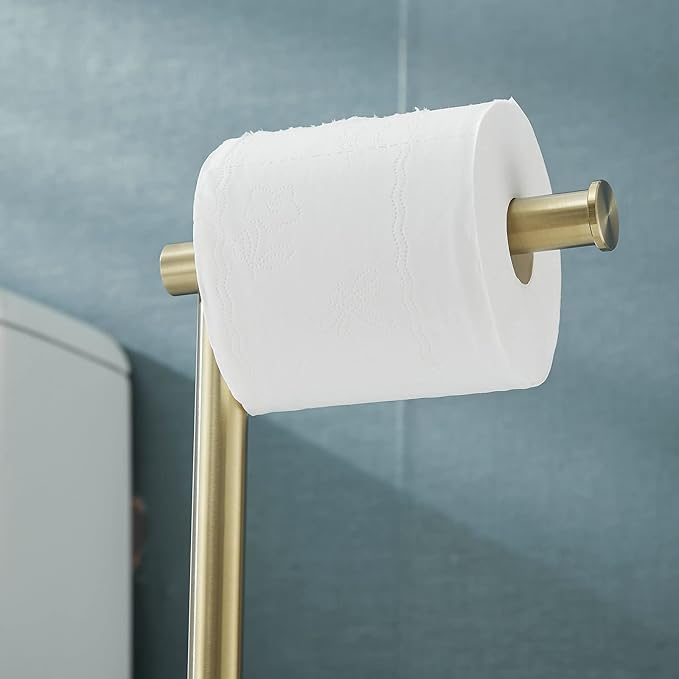 Free Standing Toilet Paper Holder Stand,Gold Bathroom Roll Tissue Dispenser,Rustproof Base SUS 304 Stainless Steel (Brushed Gold) SHUNLI