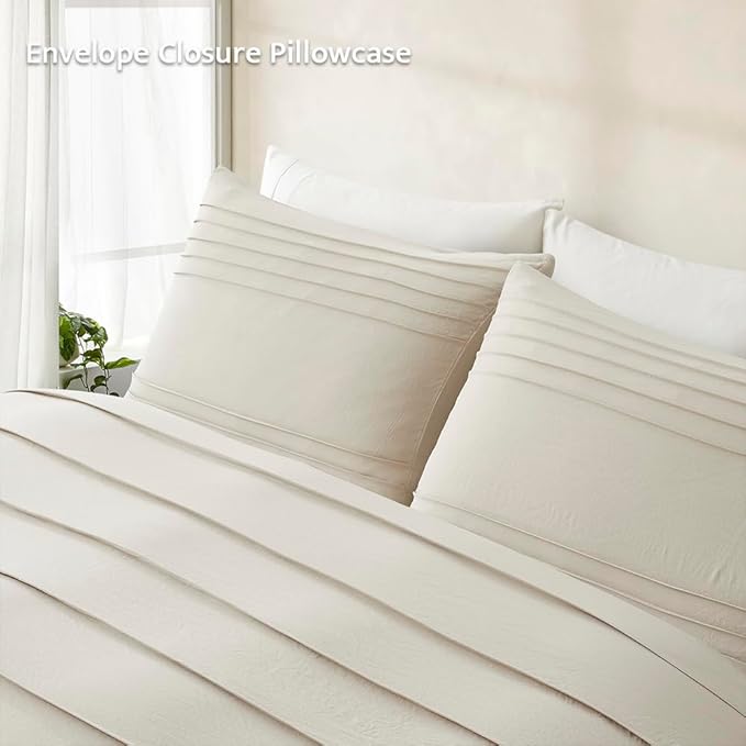 Oli Anderson Linen Grey Duvet Cover Queen Size - Pleated Queen Duvet Cover, 3PCS Soft and Breathable Textured Bedding Set with Zipper Closure(Linen,90"x90")
