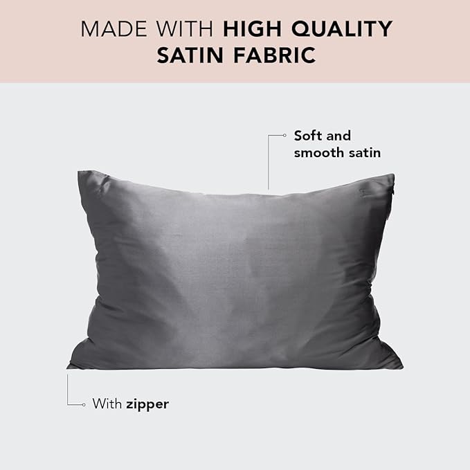 Kitsch Satin Pillowcase, Softer Than Silk Pillow Cases, Cooling Pillow Covers, King Size Pillow Cases Set of 2, Satin Pillowcase with Zipper for Hair, Skin & Quality Sleep, 19"x36" Charcoal, 2pcs