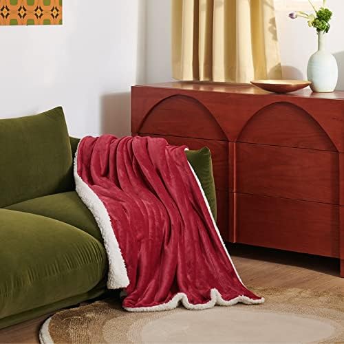 Bedsure GentleSoft Sherpa Fleece Throw Blanket for Couch - Thick and Warm Throw for Girls and Women, Soft Fuzzy Plush Christmas Blanket for Winter, Red, 50x60 Inches