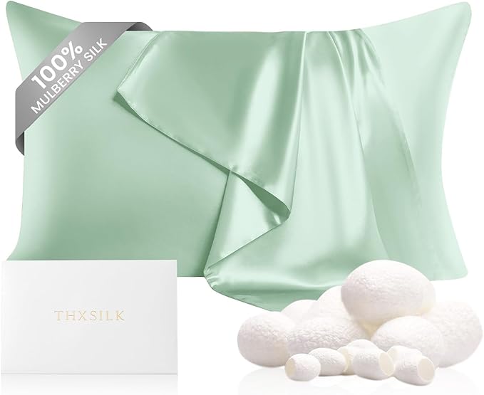THXSILK 100% Mulberry Silk Pillowcase for Hair and Skin Health, 22 Momme Soft and Smooth Pillowcases with Hidden Zipper, Both Sides Premium Grade 6A+ Silk, 1pc (Standard 20"x26", Turquoise Green)