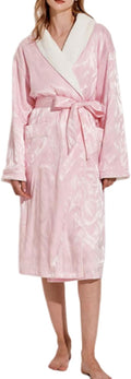 Women's Long Sleeve Fleece Robe with Pockets Jacquard Fluffy Plush Bathrobe