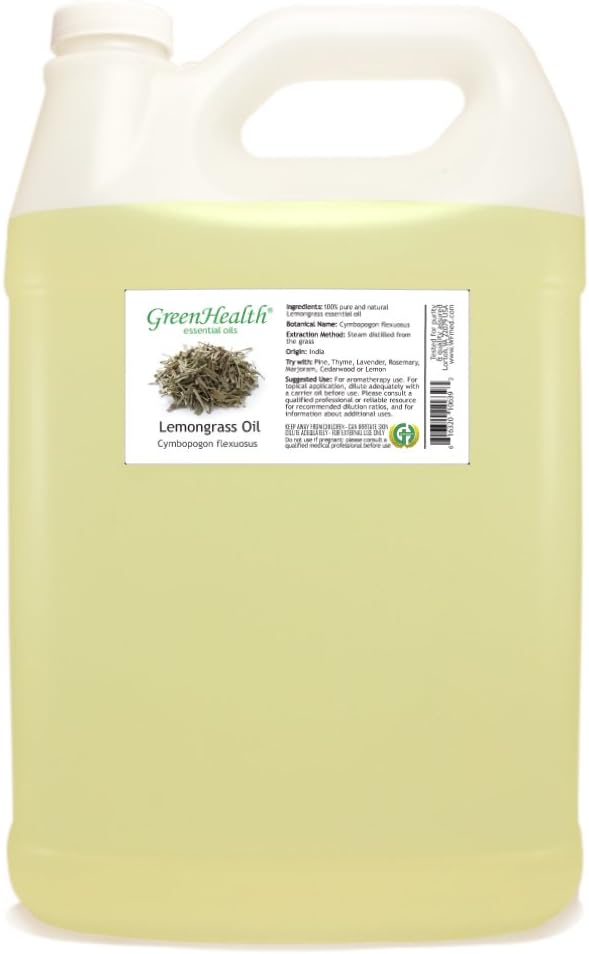 GreenHealth Lemongrass Essential Oil 1 Gallon – Wholesale Bulk Size | 100% Pure & Uncut | Natural Steam Distilled Oil for Candle Making, Cleaning, Air Care & More