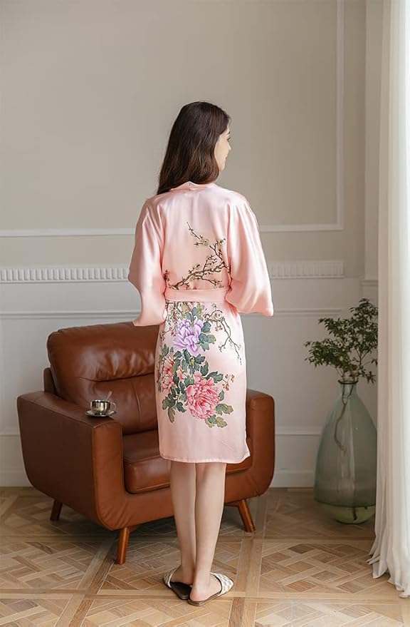 women's 100% silk kimono, short bathrobe pajamas, kimono pajamas