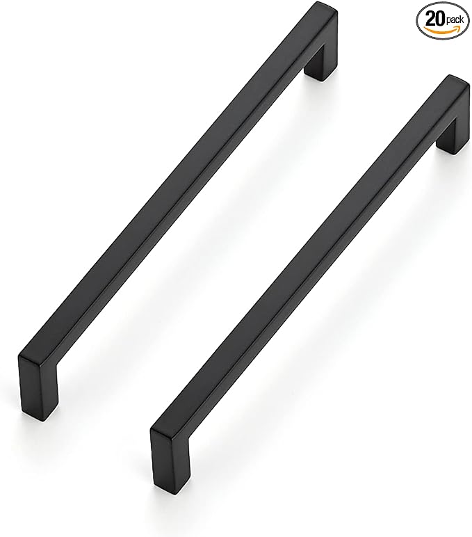 Ravinte 20 Pack Solid 6-1/4 Inch Center to Center Slim Square Bar Drawer Handles - Cabinet Hardware Pulls in Matte Black for Kitchen