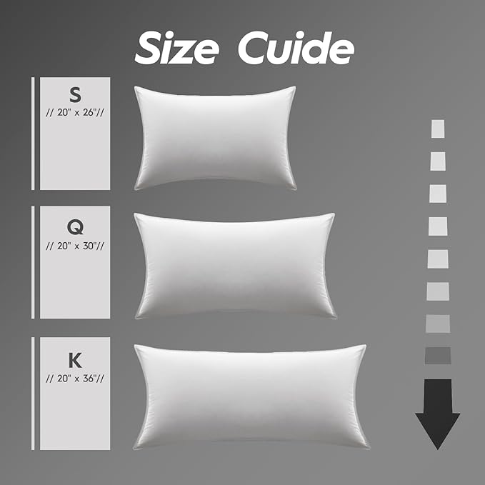 Globon Ultra Soft Down Pillow Standard Size Set of 2, All Down Filled Bed Pillow for Sleeping, 100% Cotton Shell 500 Thread Count, Soft Hotel Collection Down Feather Pillow 20" x 26"