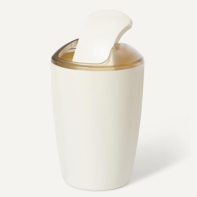 Amazon Basics 6 Pieces Bath Coordinate Set with Toothbrush Holder, Soap Dispenser and Soap Dish, Toothbrush Cup, Trash Can and Toilet Brush & Holder, Ivory