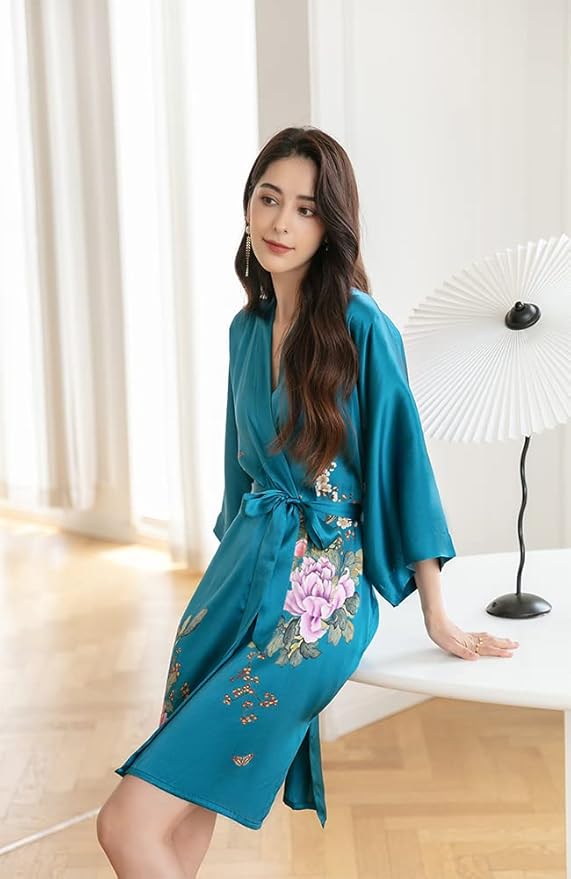 women's 100% silk kimono, short bathrobe pajamas, kimono pajamas