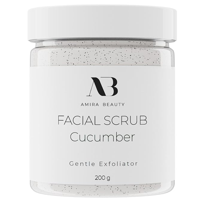 Amira Beauty Cucumber Facial Scrub Exfoliator - Best Face Scrub for Women, Cleanses, Removes Dead Skin, Blackheads, Pores and Acne - Moisturizes, Brightens, and Softens - For all Skin Types, 200 grams