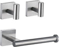 Brushed Nickel Bathroom Hardware Set, Toilet Paper Holder with 2 Square Towel Hooks, 3PCS SUS 304 Stainless Steel Set, Wall Mounted, Rust Resistant, Modern Fingerprint-Free Finish (Silvery)
