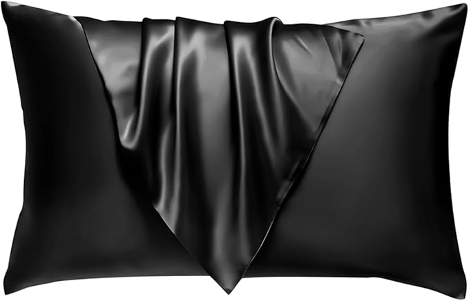 BHZ Satin Goose Down Feather Pillows Standard Size with Black Satin Pillowcase for Hair and Skin, Cooling Pillow Cases Similar to Silk Pillow Cases, Decorative for Women, Mom Men