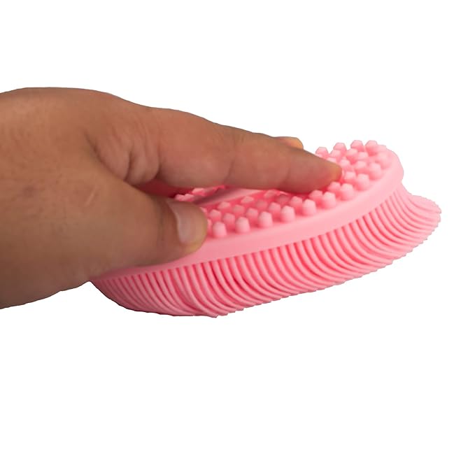DNC Exfoliating Silicone Body Scrubber Shower Bath Body Brush Easy to Clean, Lathers Well, Eco Friendly (Pink)