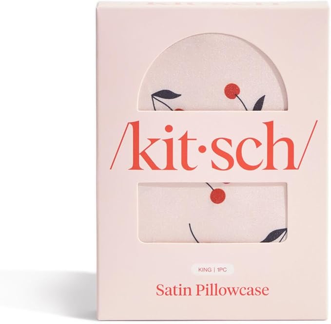 Kitsch Satin Pillowcase, Softer Than Silk Pillow Cases King, Cooling Pillow Covers, Satin Pillowcase with Zipper for Hair, Skin & Quality Sleep, Wrinkle-Free & Smooth, King Size 19"x36", Cherry Print