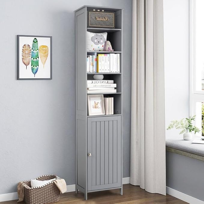 WATERJOY 72'' Tall Slim Bathroom Storage Cabinet with 3 Shelves & Door for Bathroom, Living Room