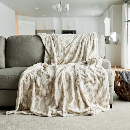 GRACED SOFT LUXURIES Softest Throw Blanket Warm Elegant Cozy Fluffy Thick Comfy Soft Faux Fur for Home, Couch, Sofa, Bed (Marbled Ivory, Large 50" x 60")