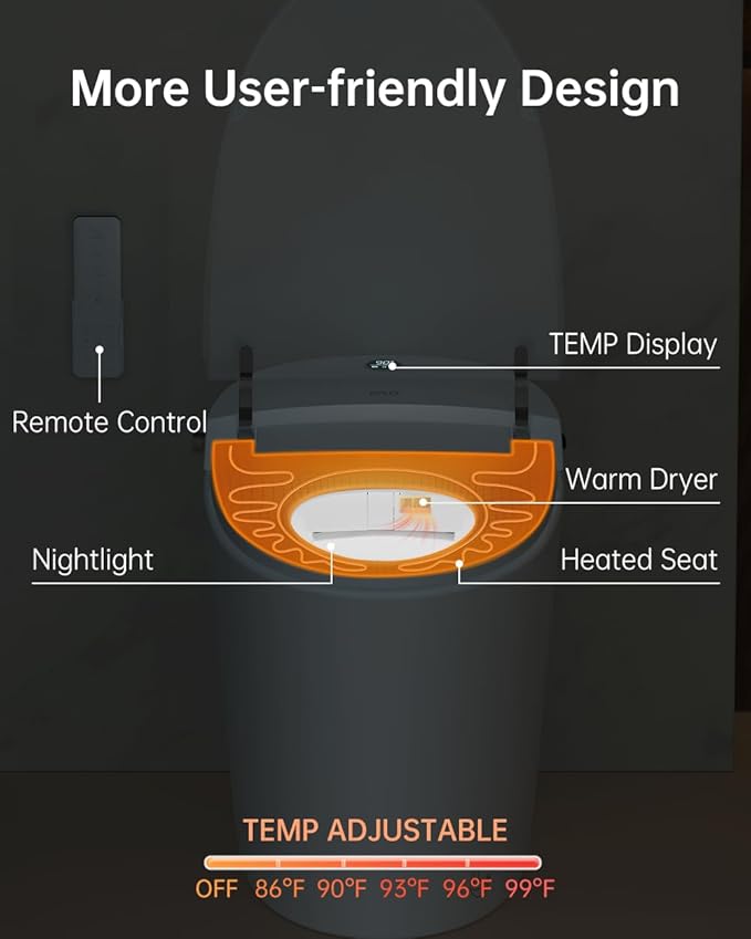 EPLO Smart Toilet Bidet with Tank,Foam Shield,Blackout Flush,Dual Auto Flush,Heated Seat,Air Dryer,Modern Elongated Japanese One Piece Bidet for Bathrooms E18
