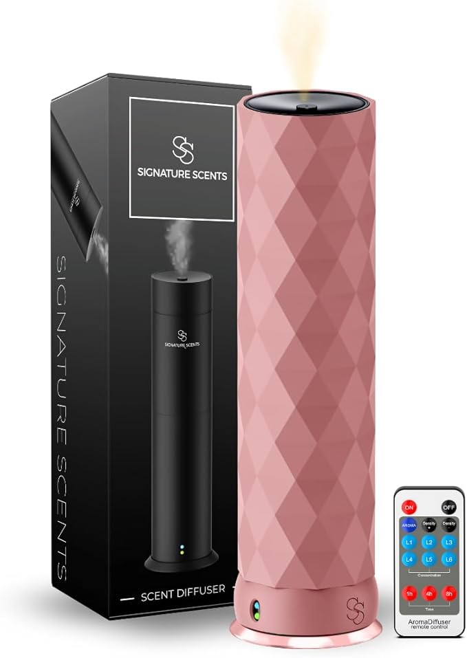 Waterless Essential Oil Hotel Scent Diffuser - Cold Air Diffuser - Covers 1000 sq. ft. - Waterless Diffuser for Home, Office & Hotel (Black + Light Pink Sleeve) (Black + Light Pink Sleeve)